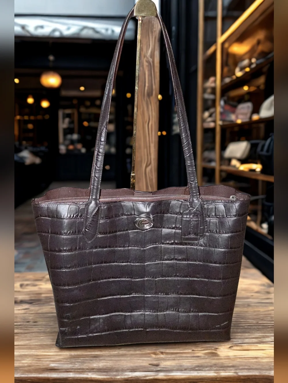 Coach Croc-Embossed Willow Leather Tote